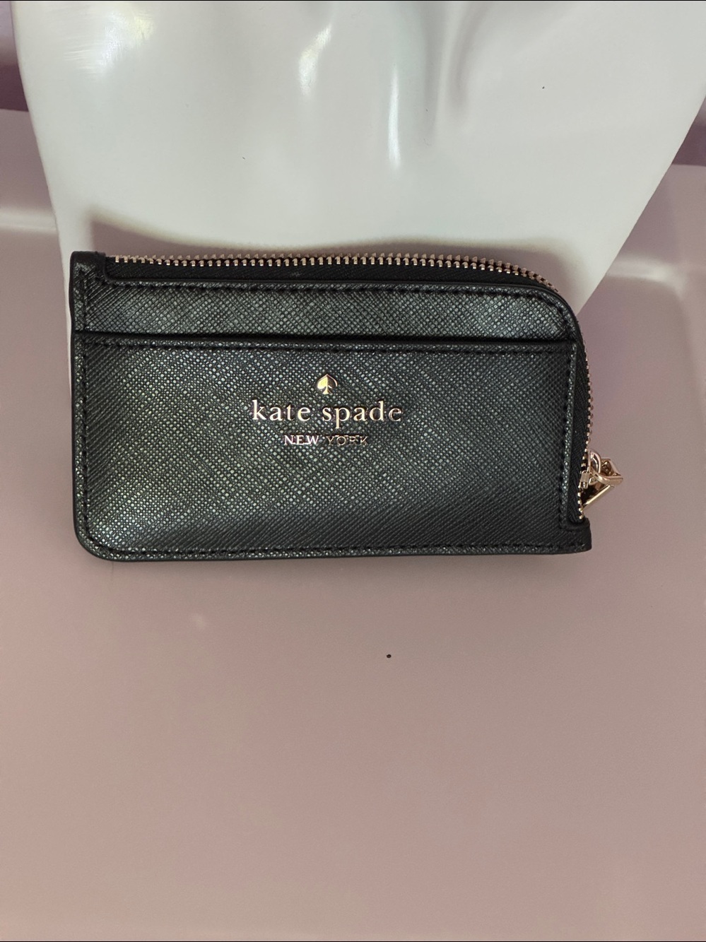kate spade Black Leather Zip Coin and Card holder